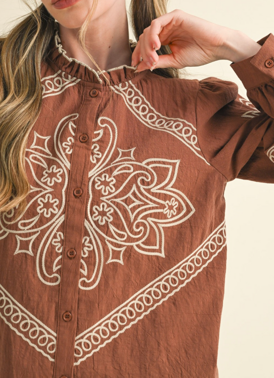 Annie Embroidered Button Up Top