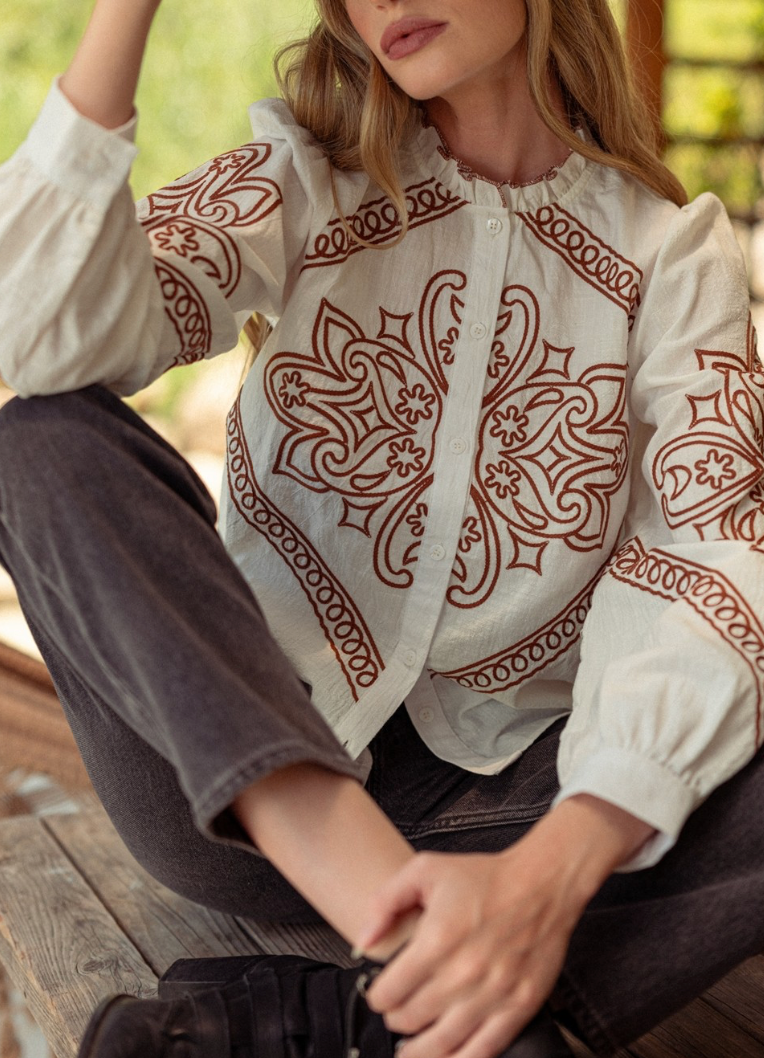 Dakota Embroidered Button Up Top