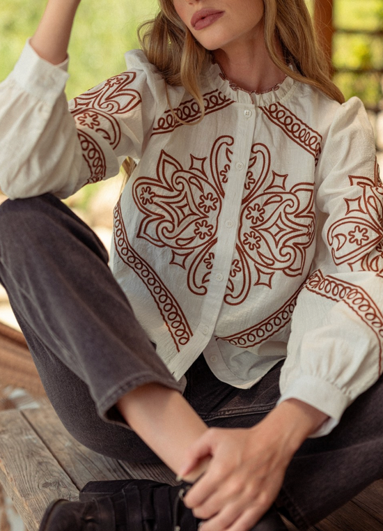 Dakota Embroidered Button Up Top