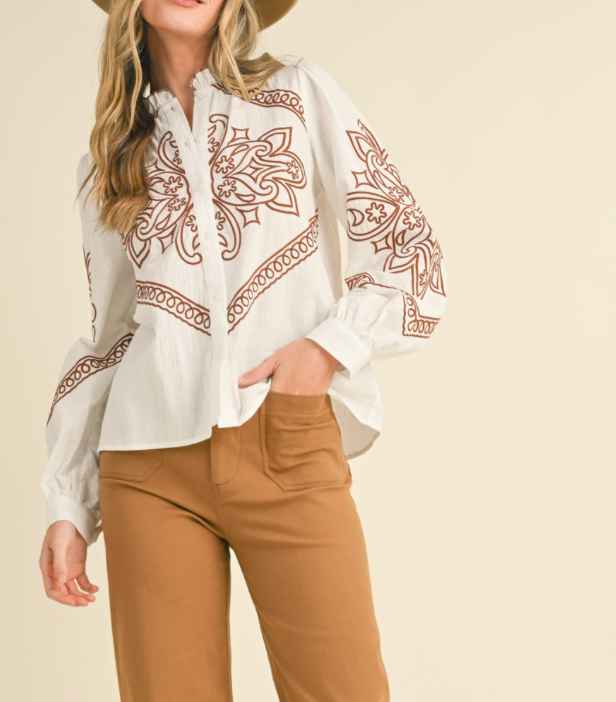 Dakota Embroidered Button Up Top