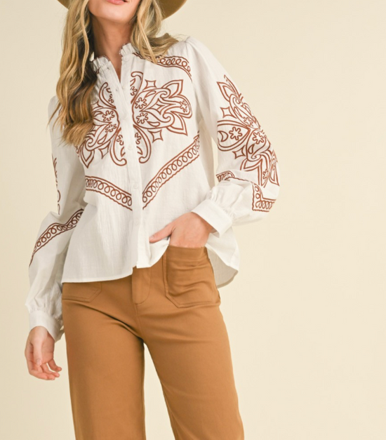 Dakota Embroidered Button Up Top