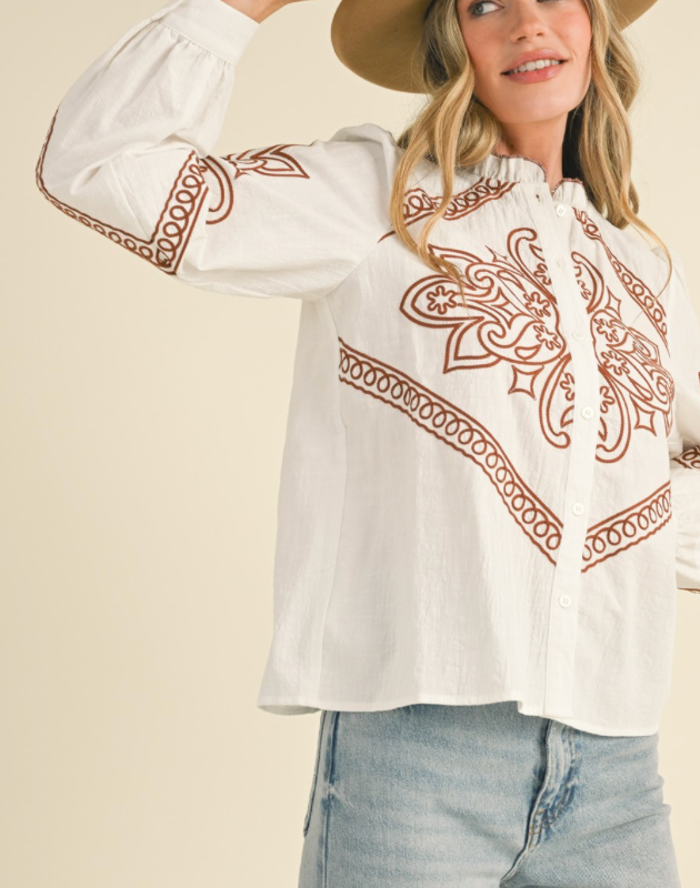 Dakota Embroidered Button Up Top