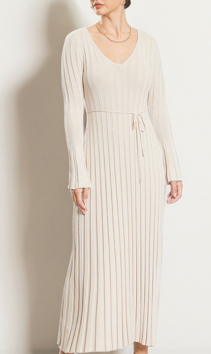 Lucille Taupe Rib Knit Maxi Dress