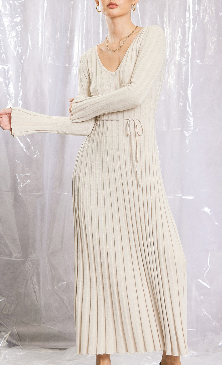 Lucille Taupe Rib Knit Maxi Dress