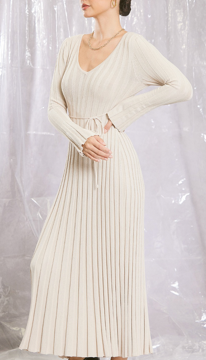 Lucille Taupe Rib Knit Maxi Dress