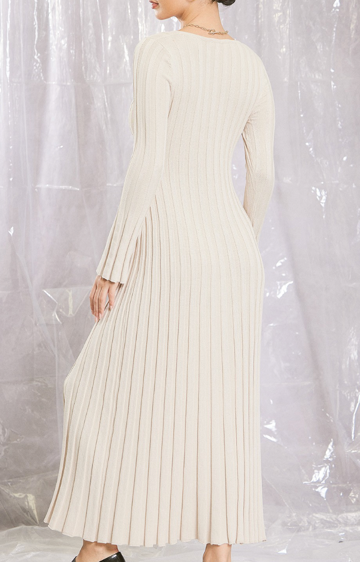 Lucille Taupe Rib Knit Maxi Dress
