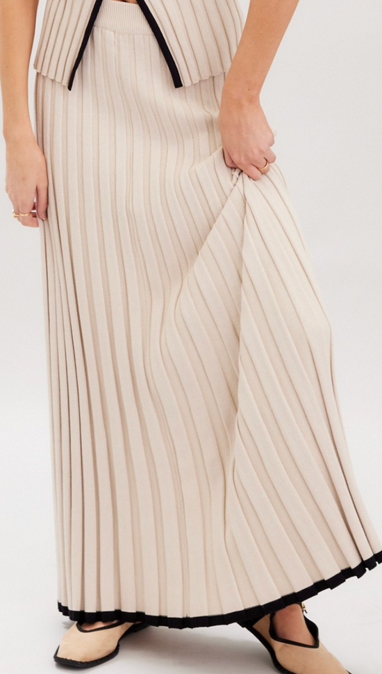 Taupe Ribbed Knitted Maxi Skirt