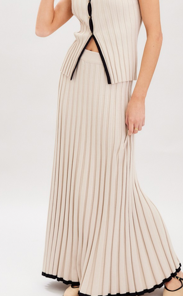 Taupe Ribbed Knitted Maxi Skirt