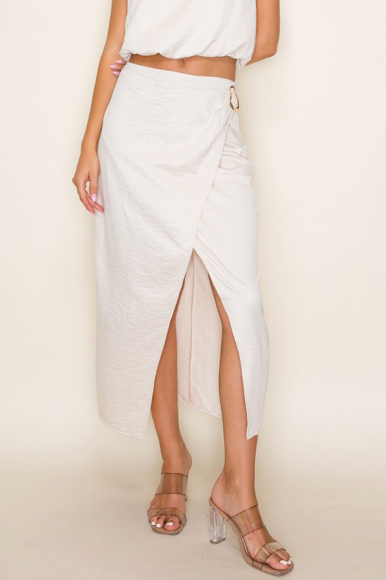 Suede Wrap Over Midi Skirt