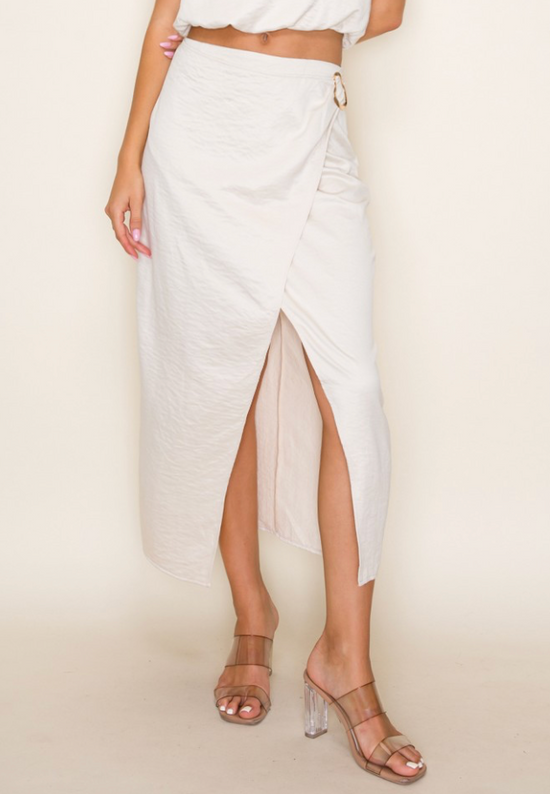 Suede Wrap Over Midi Skirt
