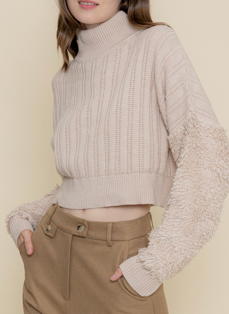 Callie Contrast Fabric Knit Crop Sweater