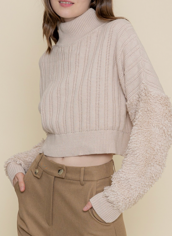 Callie Contrast Fabric Knit Crop Sweater