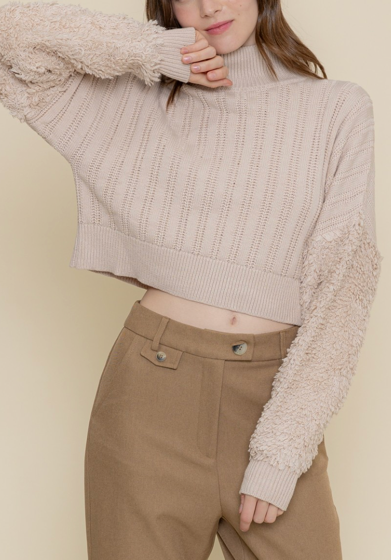 Callie Contrast Fabric Knit Crop Sweater