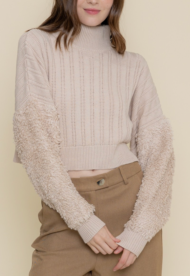 Callie Contrast Fabric Knit Crop Sweater