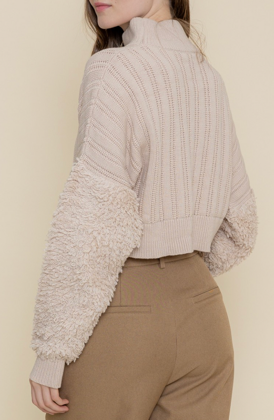 Callie Contrast Fabric Knit Crop Sweater