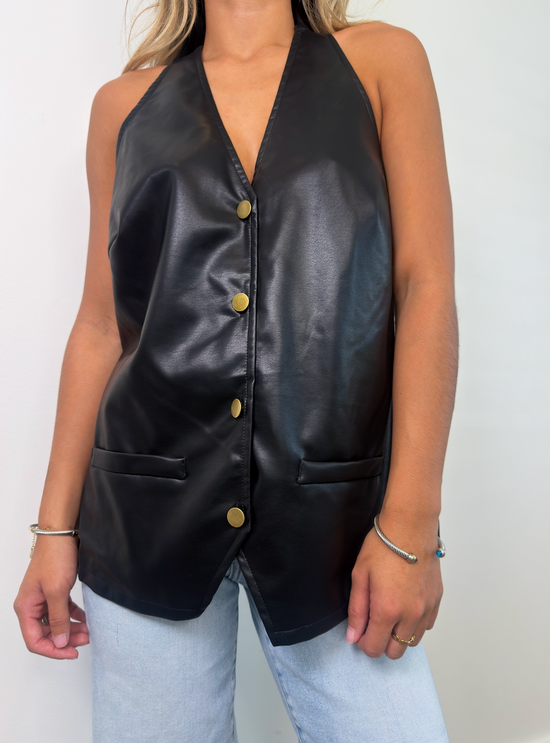 Lacie Black Leather Halter Top