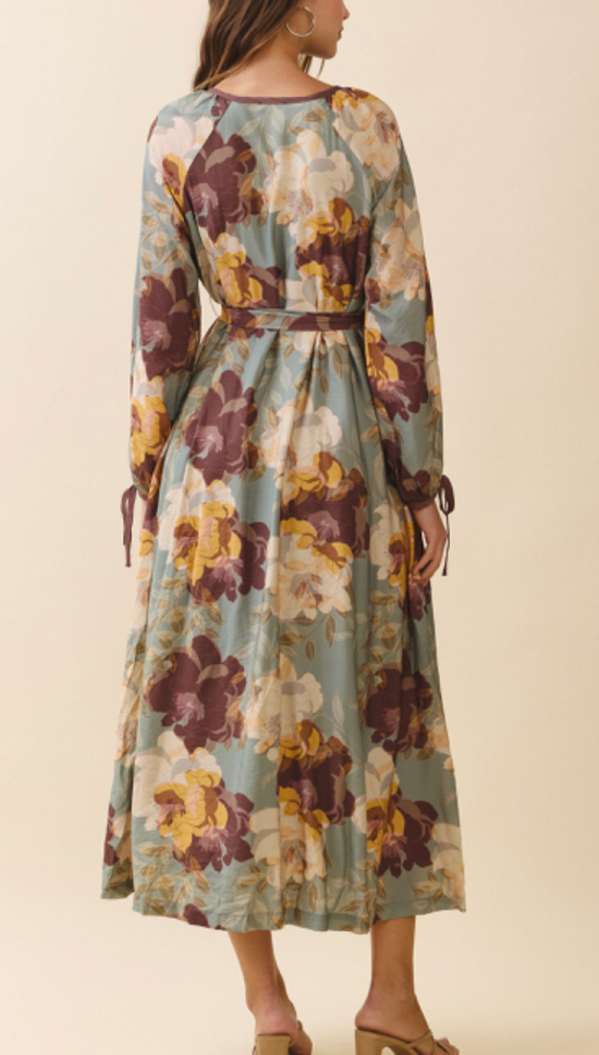 Sage Bloom Self Tie Midi Dress