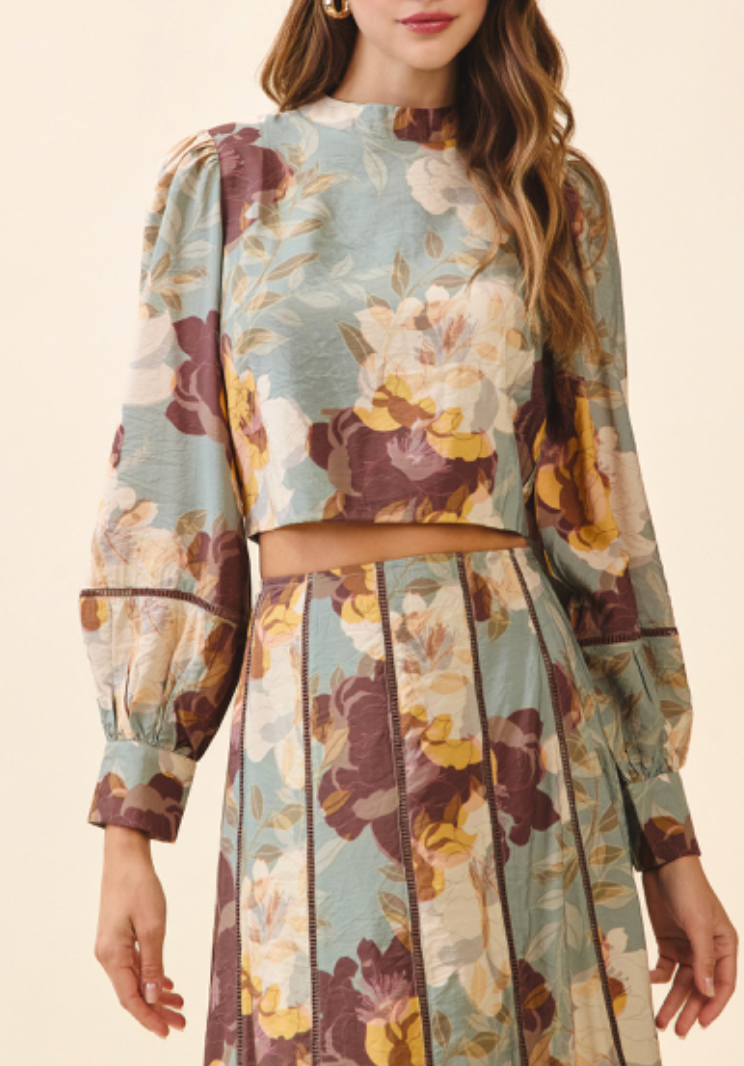 Willow Floral Print Mock Neck Blouse
