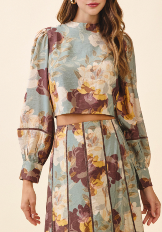 Willow Floral Print Mock Neck Blouse