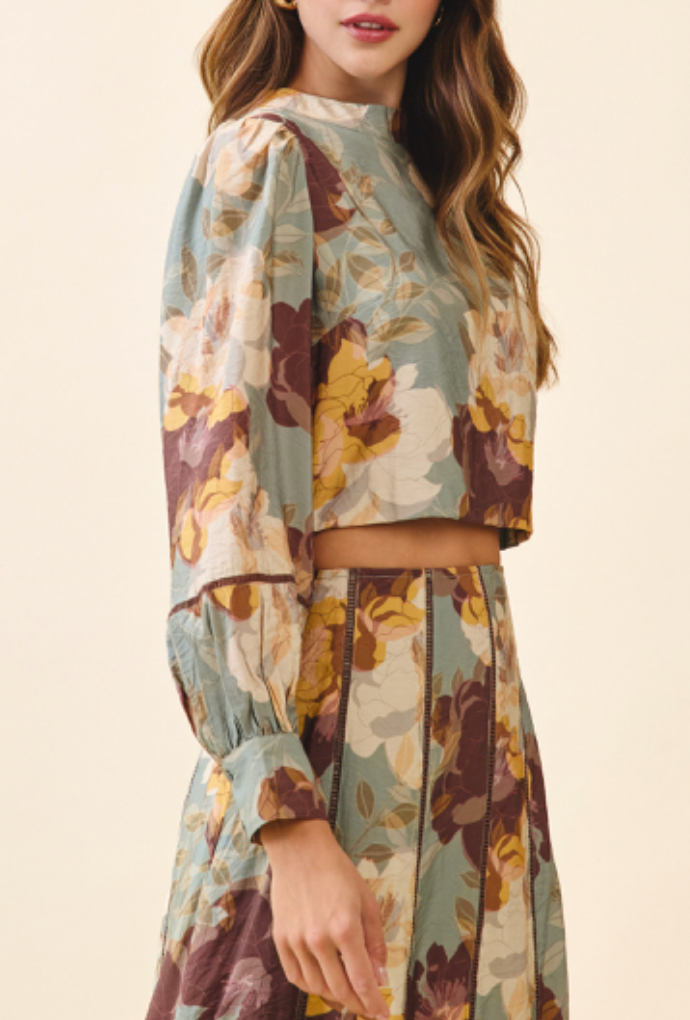 Willow Floral Print Mock Neck Blouse