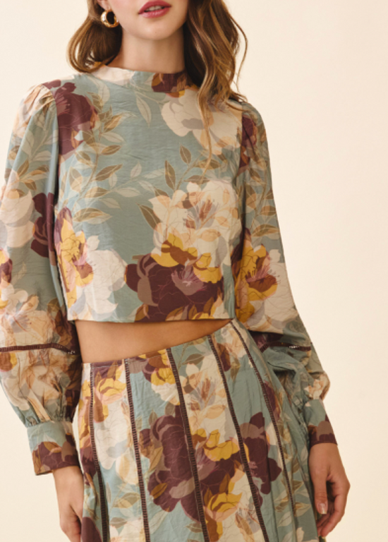 Willow Floral Print Mock Neck Blouse
