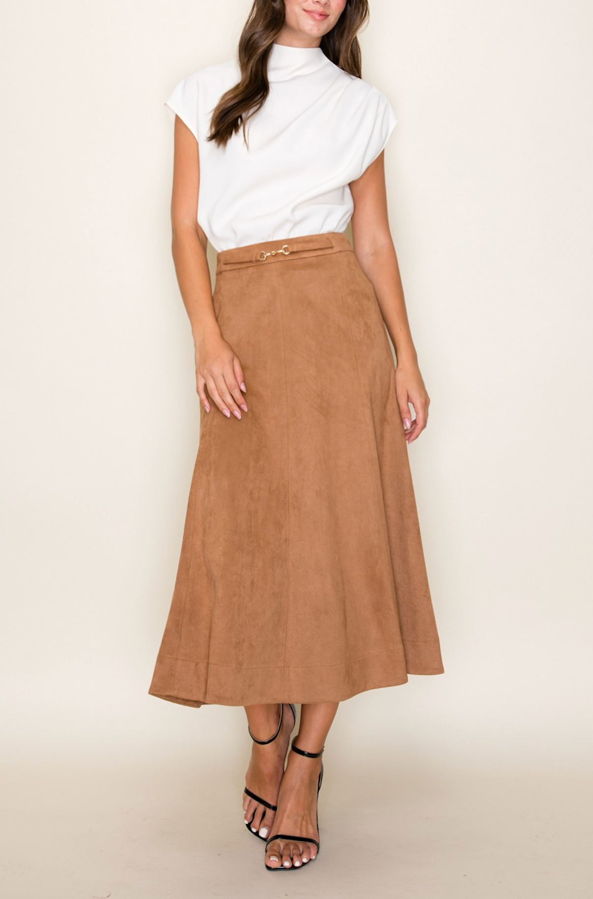 The Caramel Suede Midi Skirt