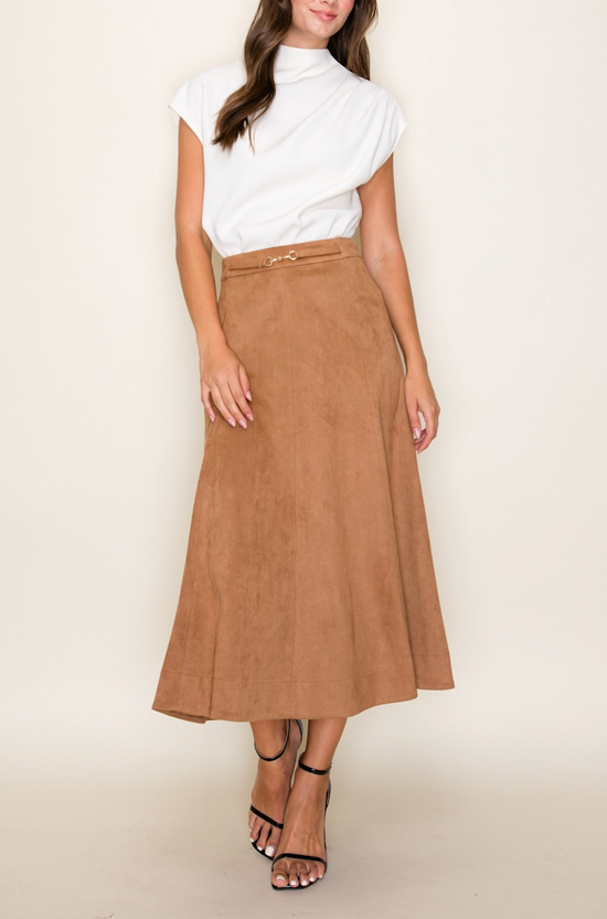 The Caramel Suede Midi Skirt