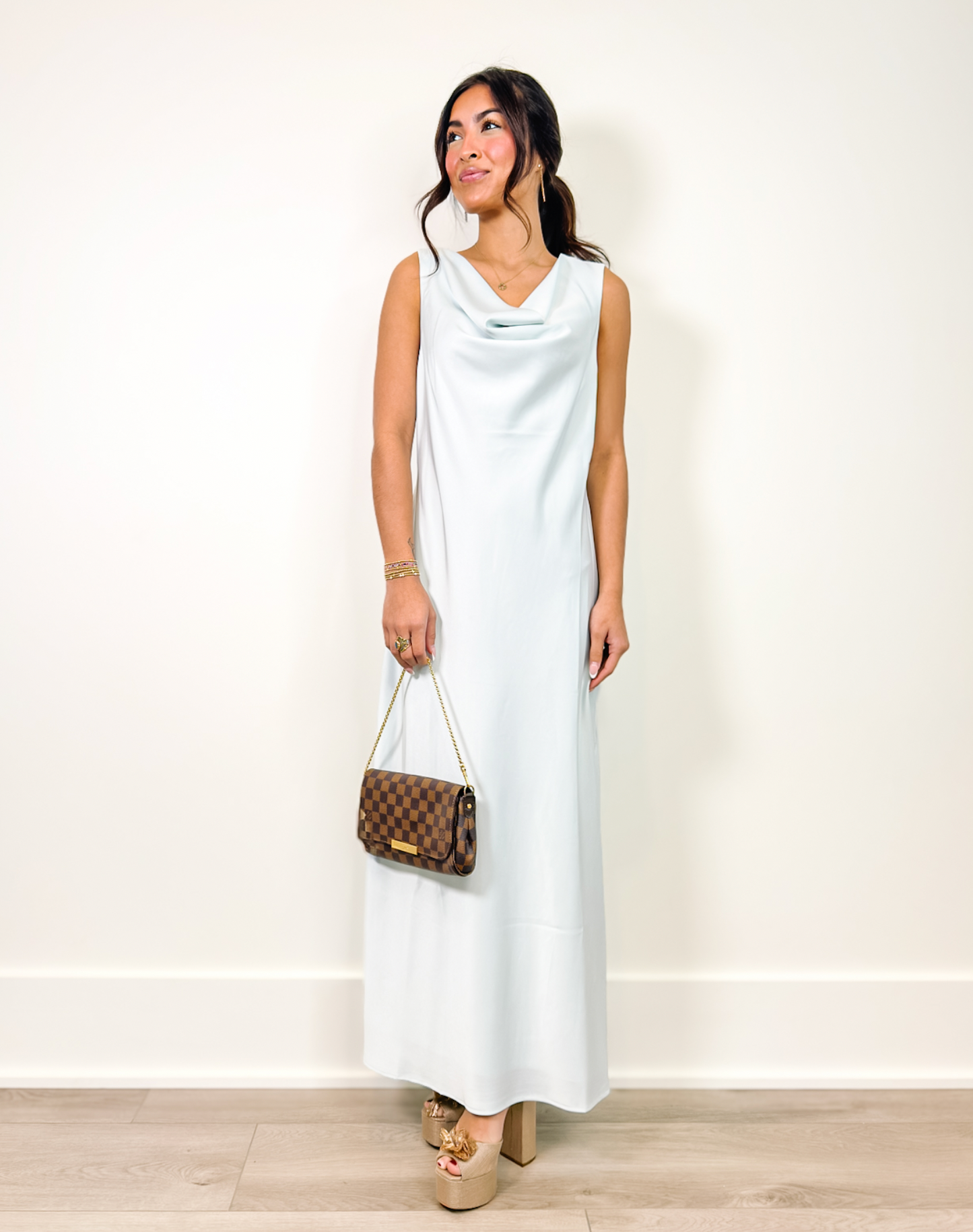 Blue Mirage Satin Midi Dress