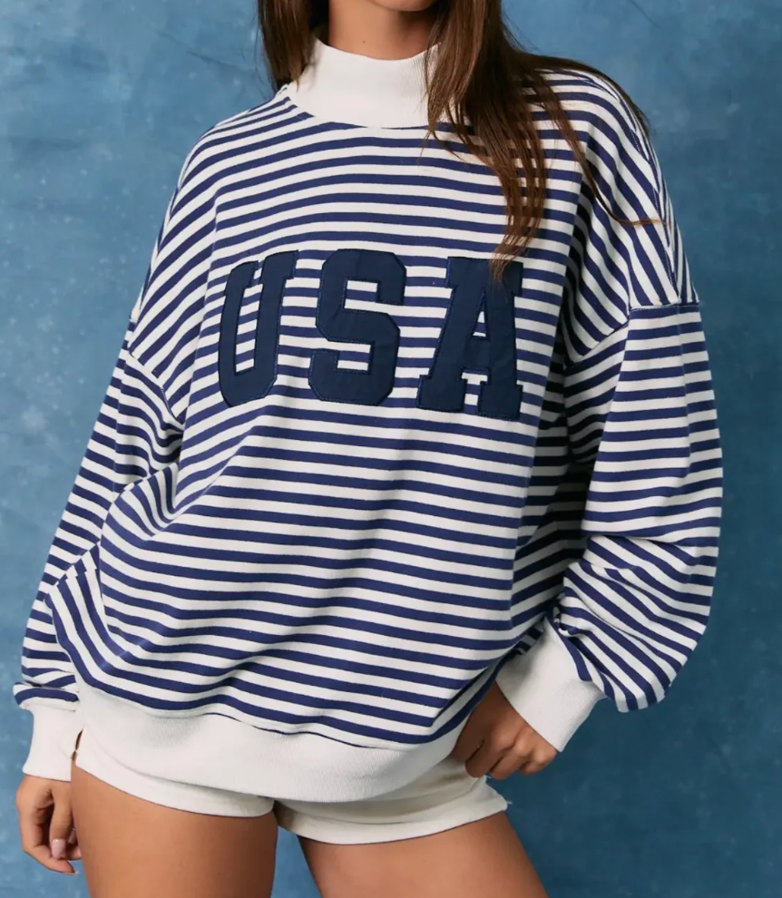 USA Striped Mockneck Sweatshirt