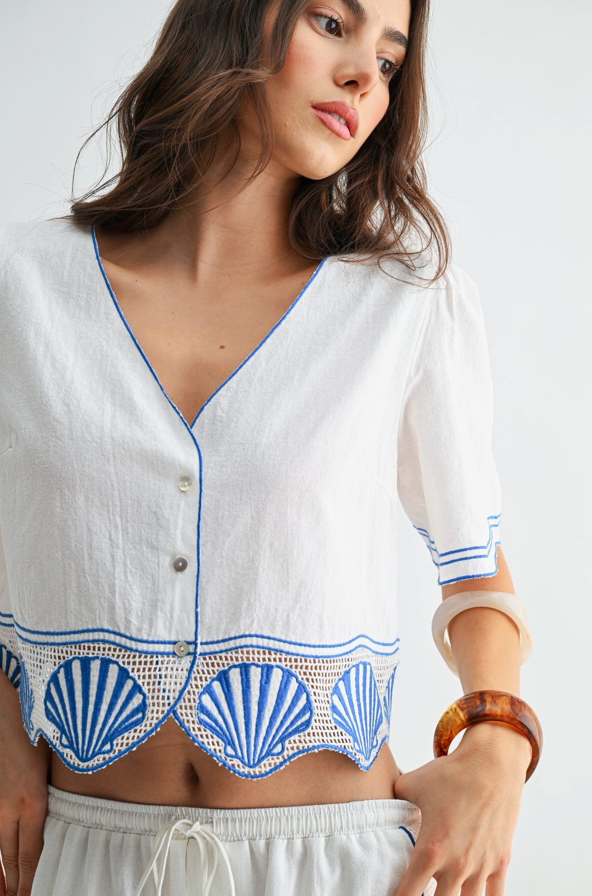 The Santorini Shell Blouse - PREORDER (AVAILABLE TO SHIP 7/3)