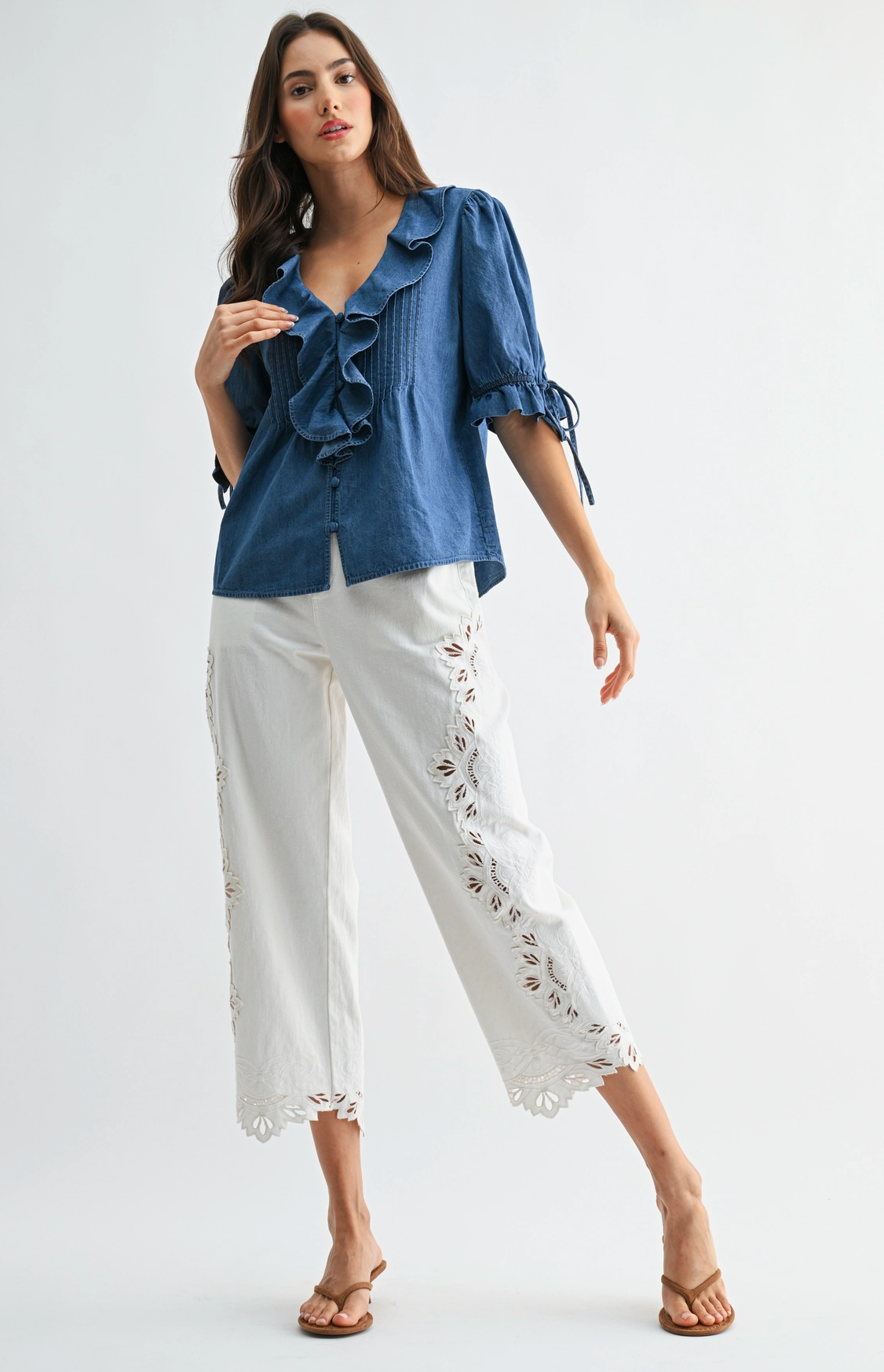 Bluebell Ruffled Denim Blouse (PRE-ORDER/AVAILABLE TO SHIP 7/15)