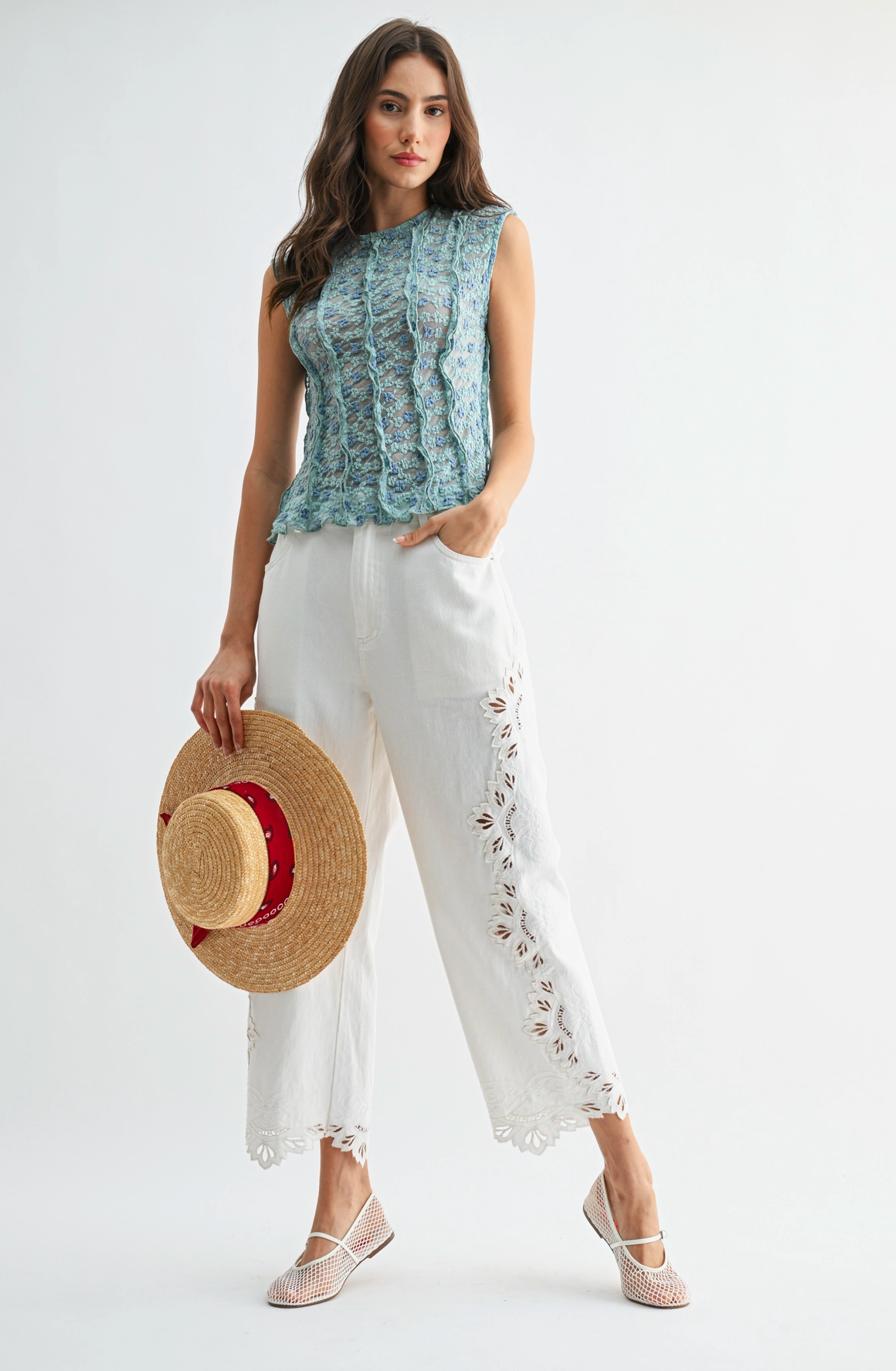 Isla Eyelet White Pants (PRE-ORDER/AVAILABLE TO SHIP 7/19)