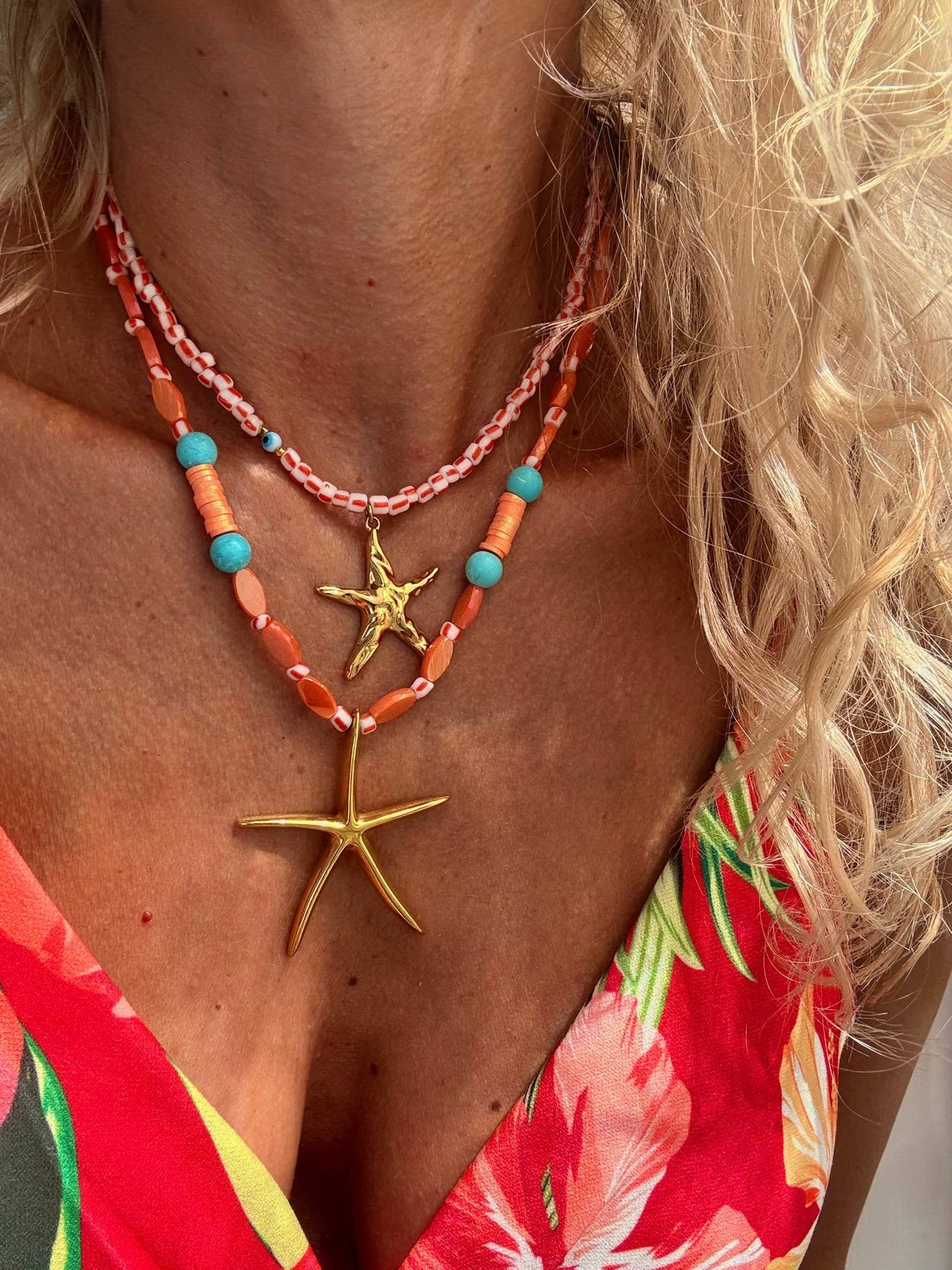 Orange Starfish Beaded Necklace