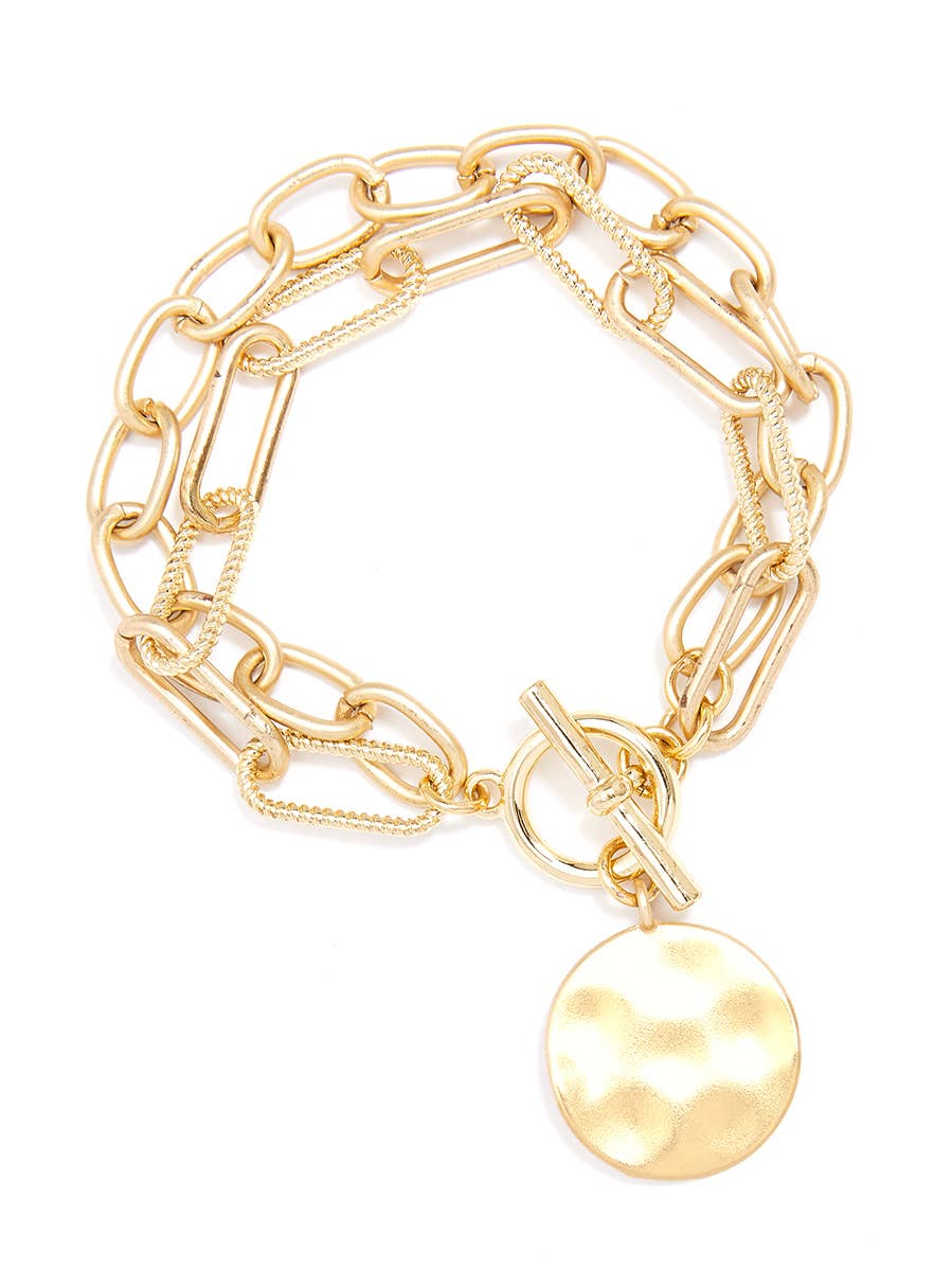 Gold Oval & Paper Clip Link Coin Bracelet