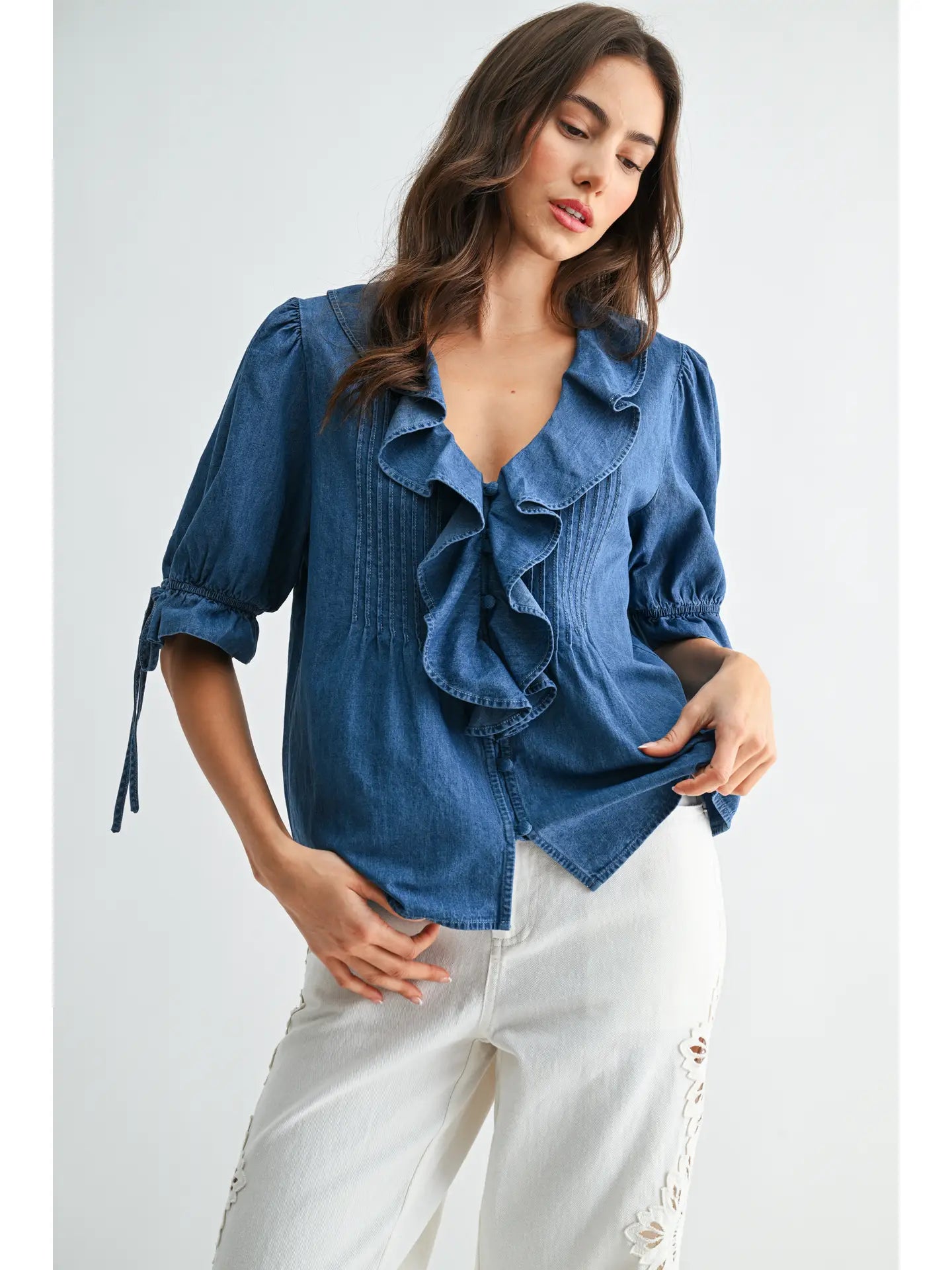 Bluebell Ruffled Denim Blouse (PRE-ORDER/AVAILABLE TO SHIP 7/15)