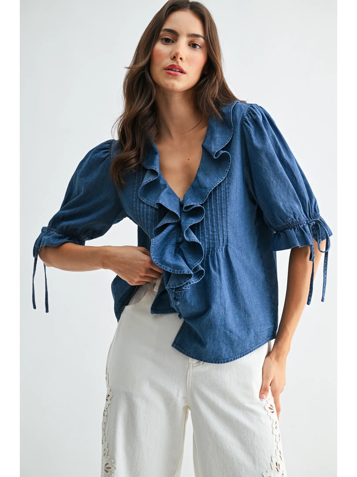 Bluebell Ruffled Denim Blouse (PRE-ORDER/AVAILABLE TO SHIP 7/15)
