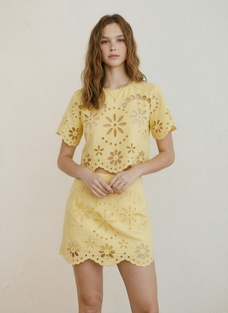 Lemon Blossom Eyelet Skirt (PRE-ORDER/AVAILABLE TO SHIP 5/20)
