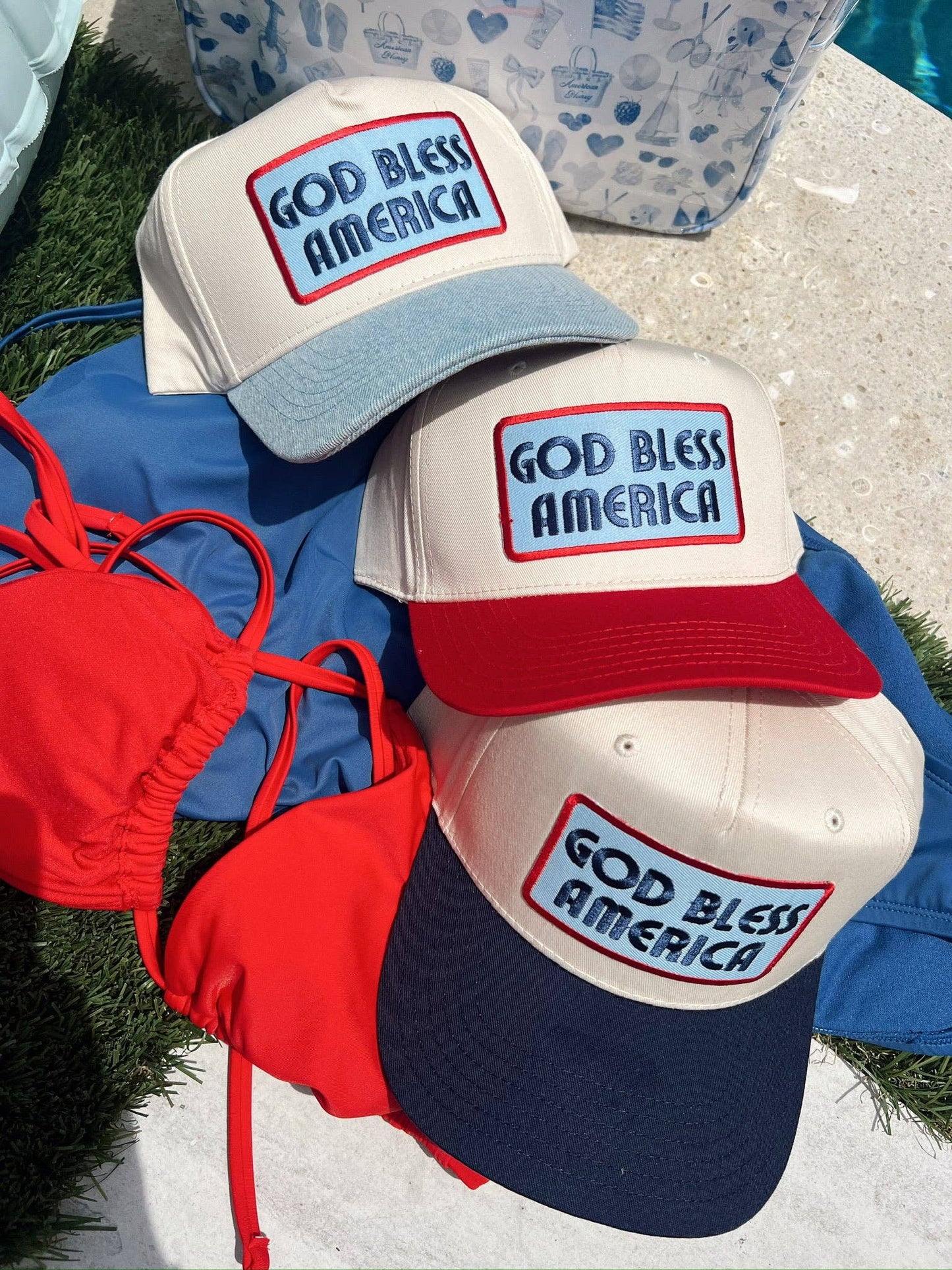 God Bless America - Vintage Trucker Hat - Red