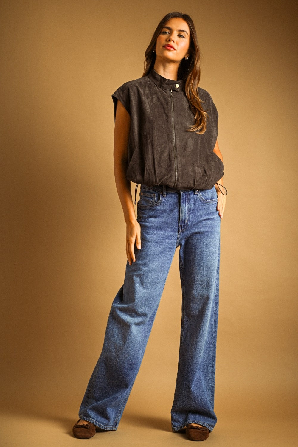 Suede Vest Jacket - Charcoal