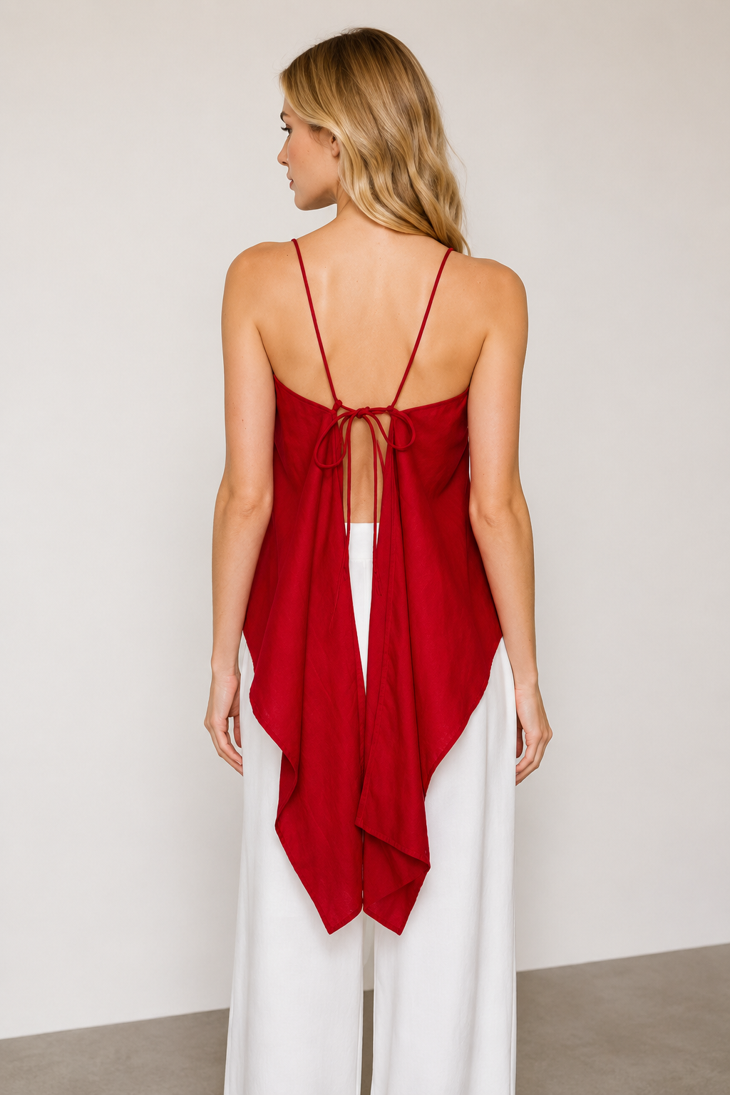 Lady In Red Linen Blouse
