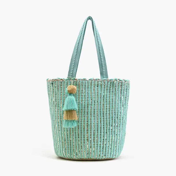 Seafoam Breeze Upcycled Hand Woven Tote