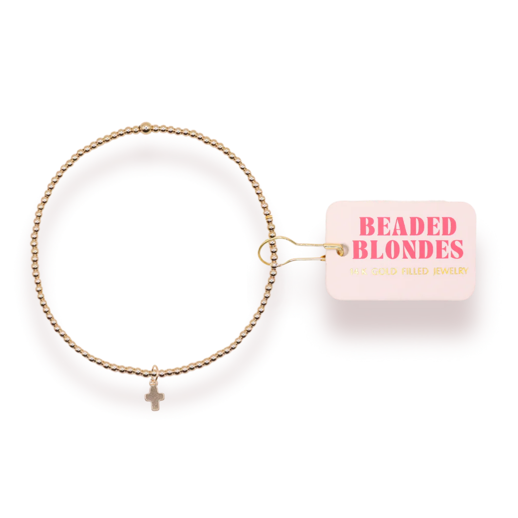 Beaded Blondes Mini Cross Charm Bracelet on Gold