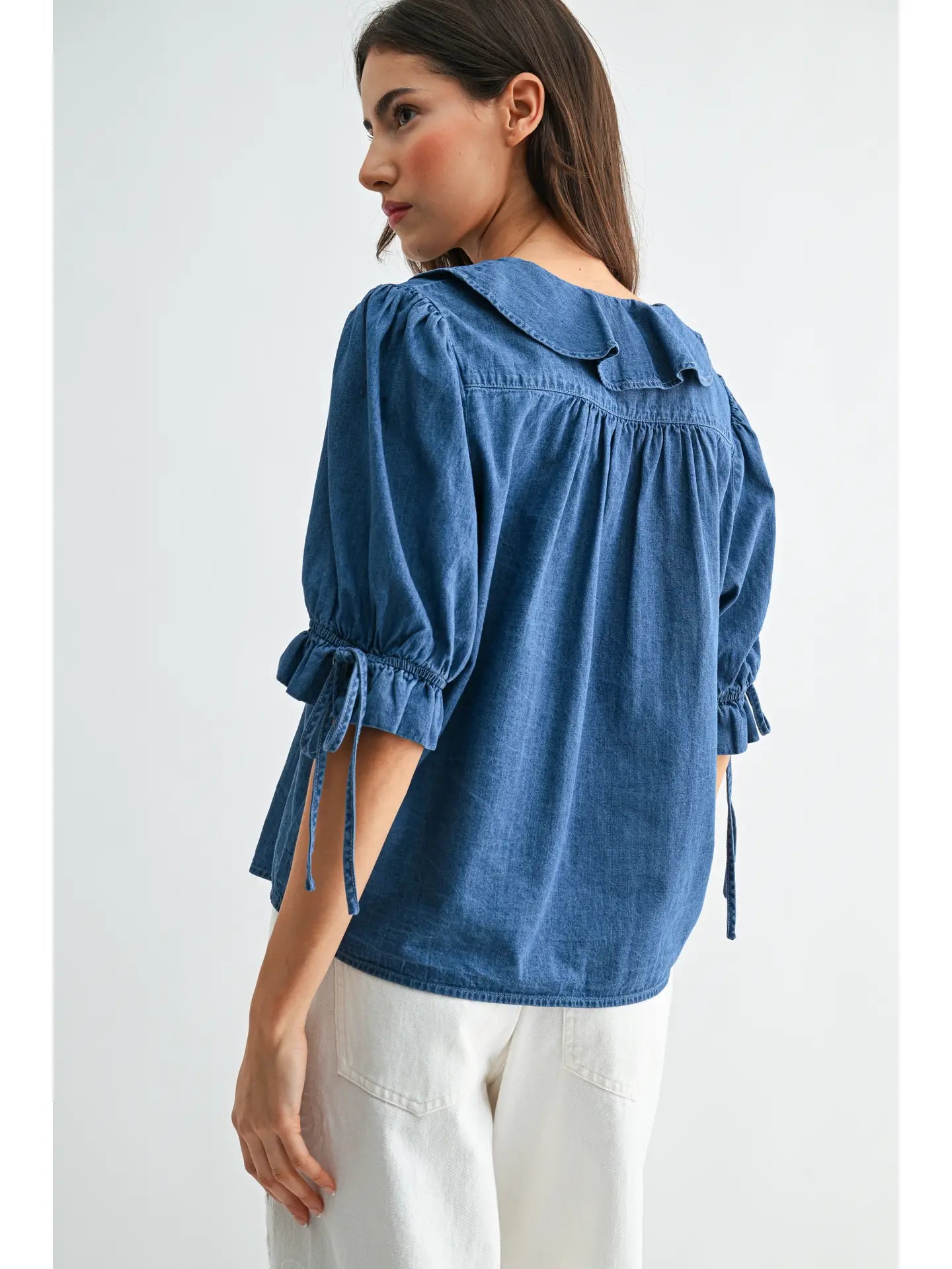 Bluebell Ruffled Denim Blouse (PRE-ORDER/AVAILABLE TO SHIP 7/15)