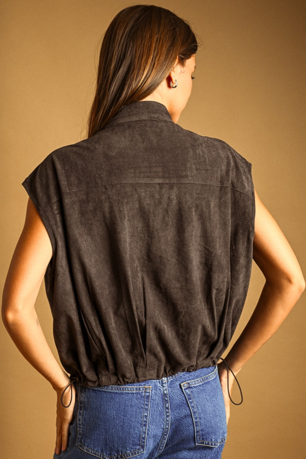 Suede Vest Jacket - Charcoal