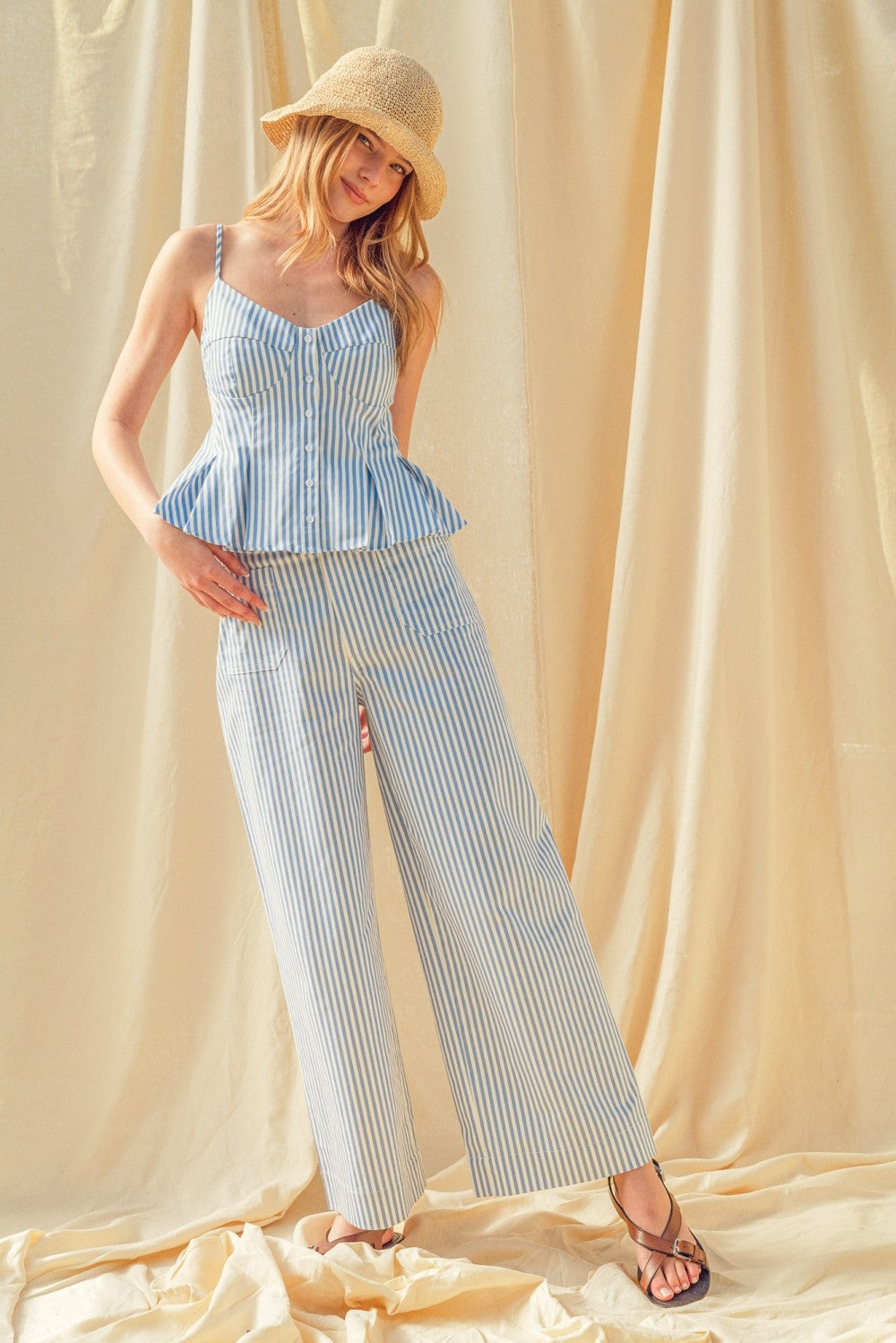 Coastal Stripe Wide-Leg Pants