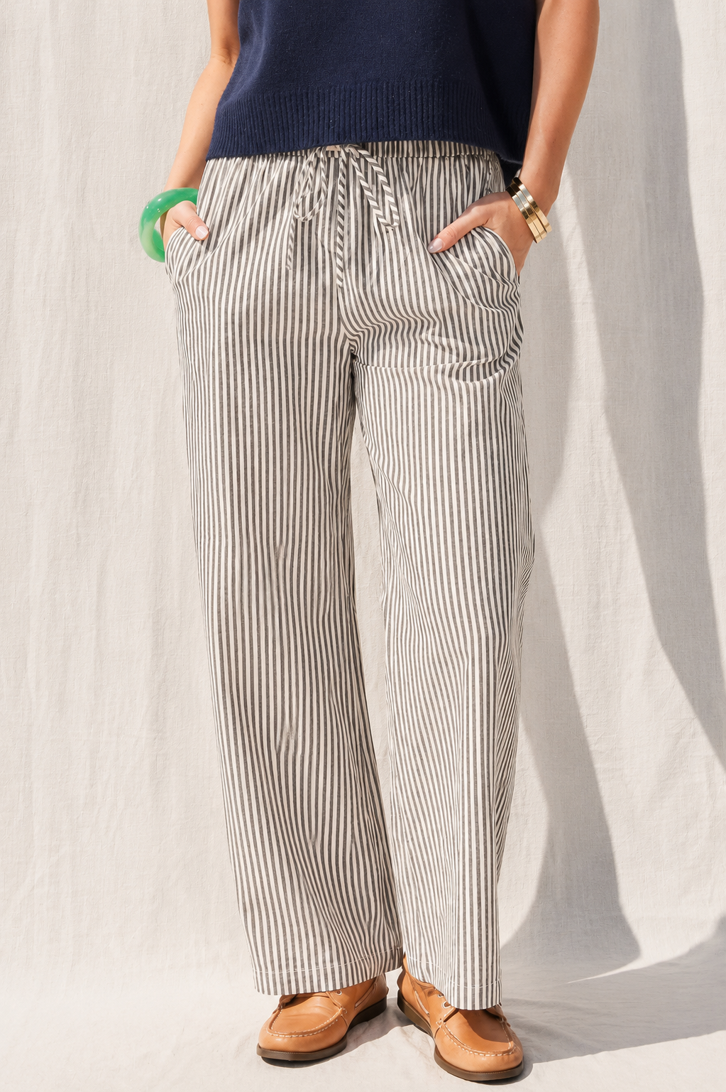 Betsy Striped Wide Leg Pants - Black