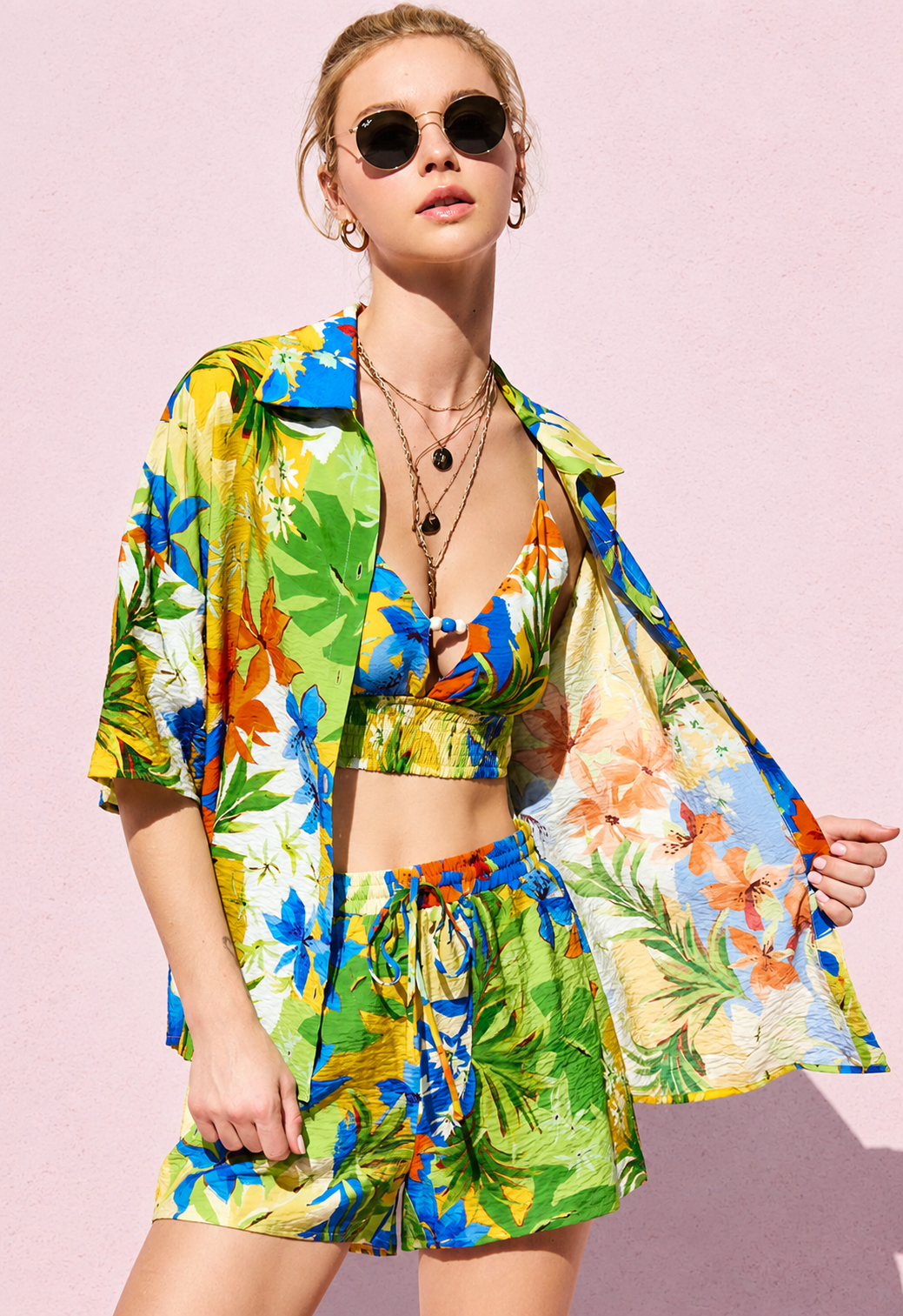 Island Escape Button-Up Top (Blue Multi)