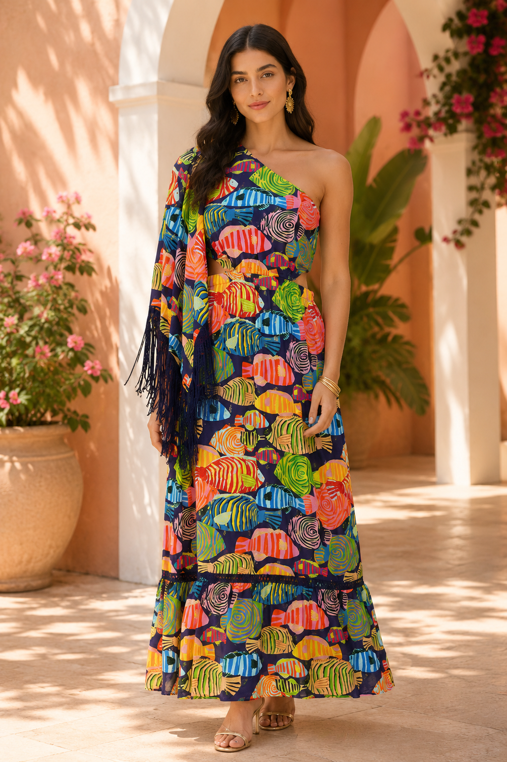 Tuna Marissa Multi Printed One Shoulder Maxi Dress