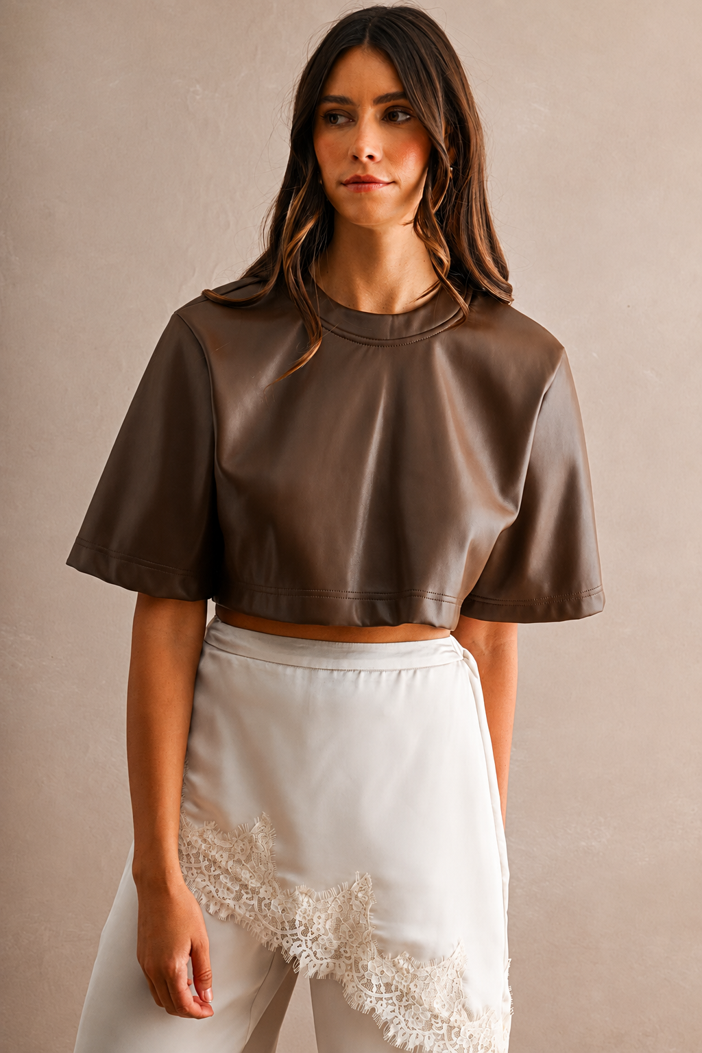 Mocha Muse Faux Leather Crop Top