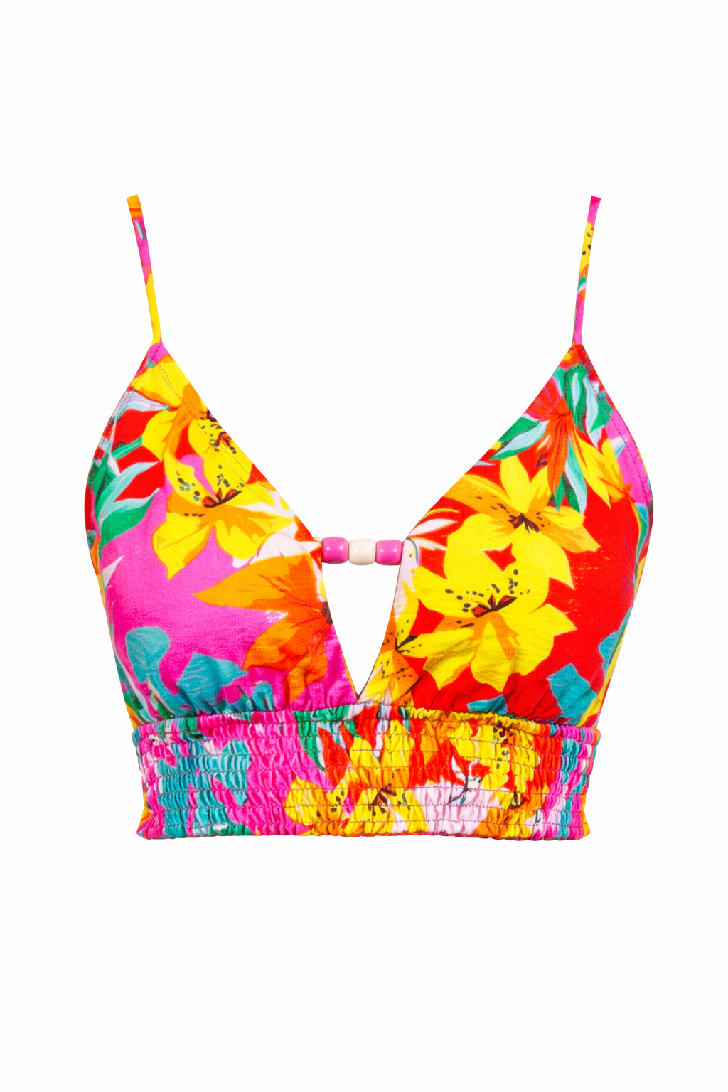 Tropic Bay Smocked Bralette Top (Red Multi)